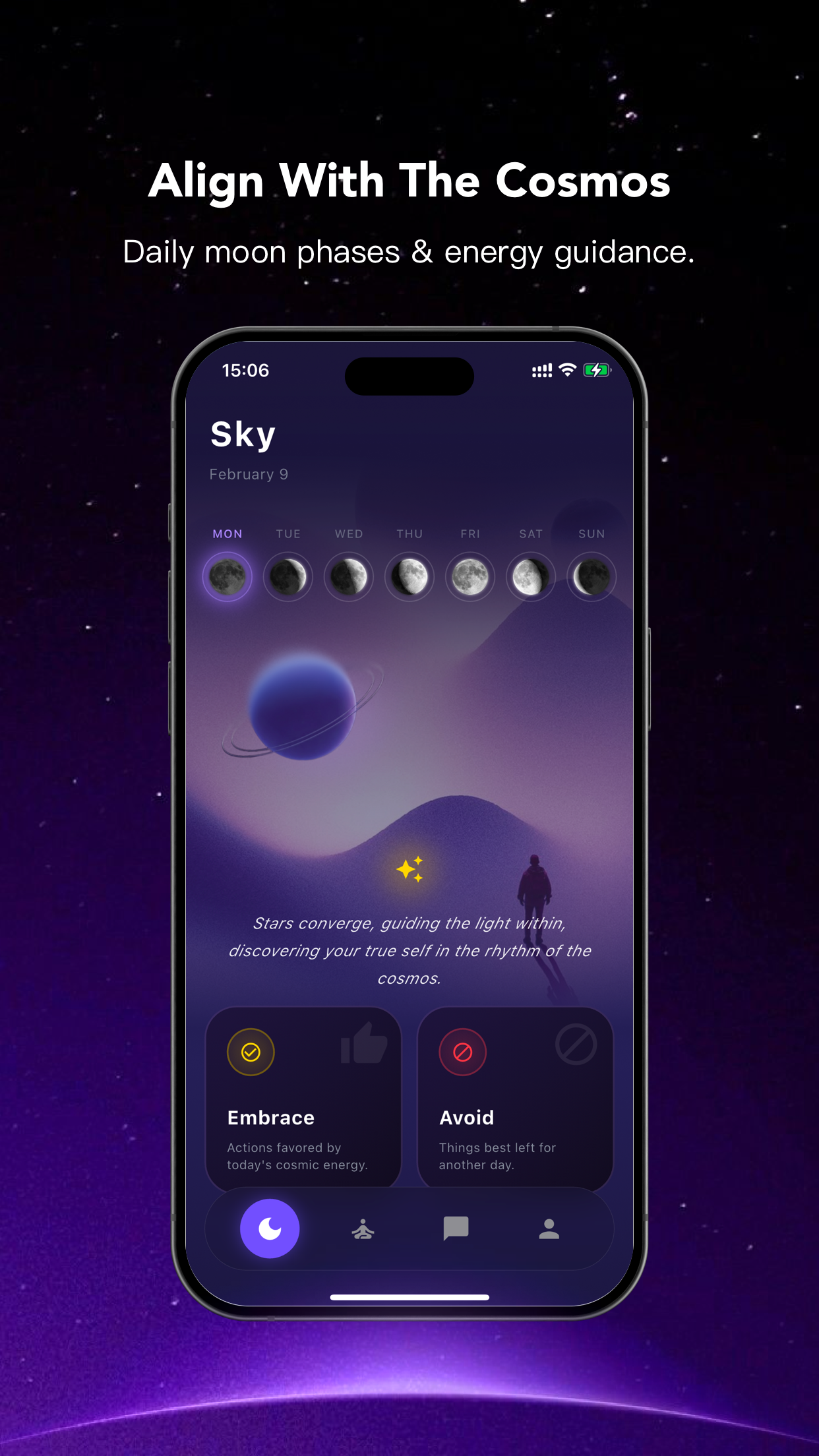 FluxAstro Daily Energy screen showing scores, themes, and guidance